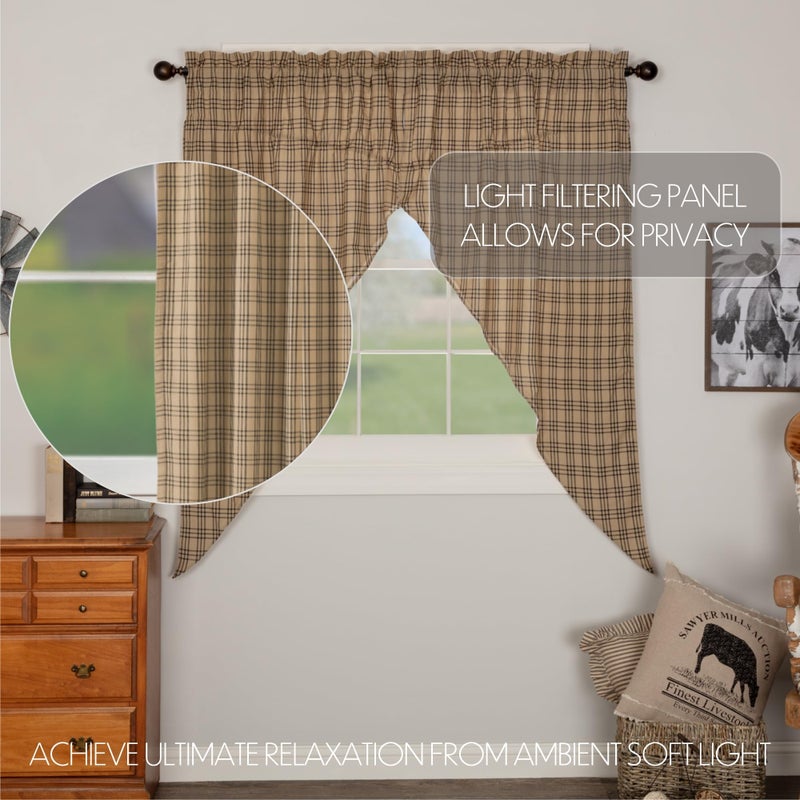 VHC Brands Farmhouse Window Curtains-Sawyer Mill Tan Prairie Panel Pair, One Size, Charcoal Black - Image 3